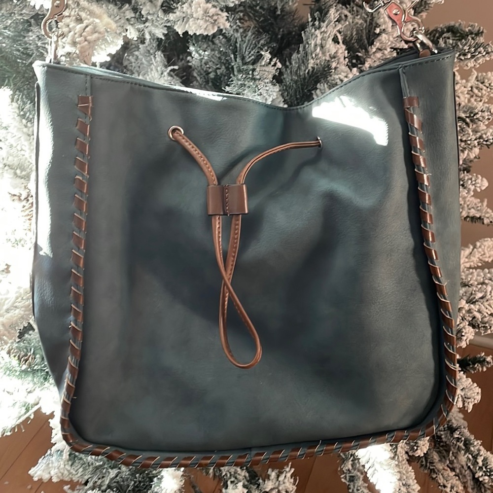 Blue Large Zip Closure Handbag Convertible Straps